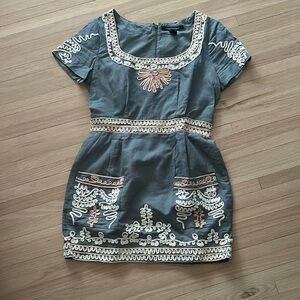 French Connection - Embroidered Gray Dress - Size 8